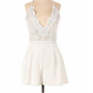a'gaci White Lace Halter Jumpsuit